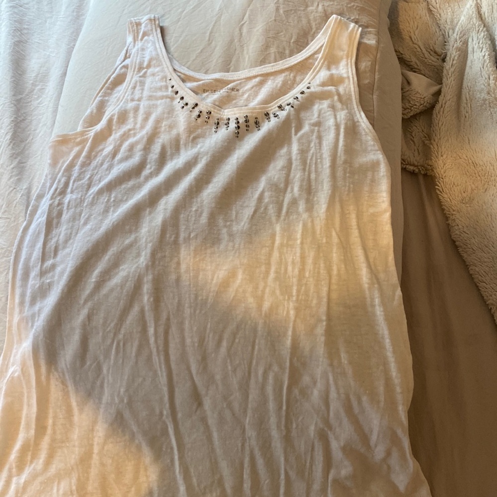 Eileen Fisher tank with beaded detail on neck soft cotton blend XS